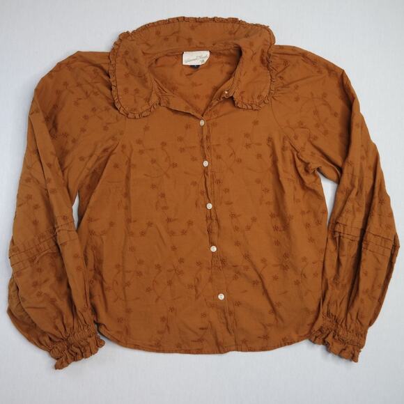 Universal Thread Tops - Universal Thread Balloon Long Sleeve Blouse Top Lt Brown Peasant Boho Ruffle M